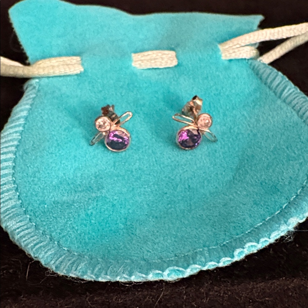 Vintage Sterling silver with Amethyst and Pink topaz stones stud earrings
